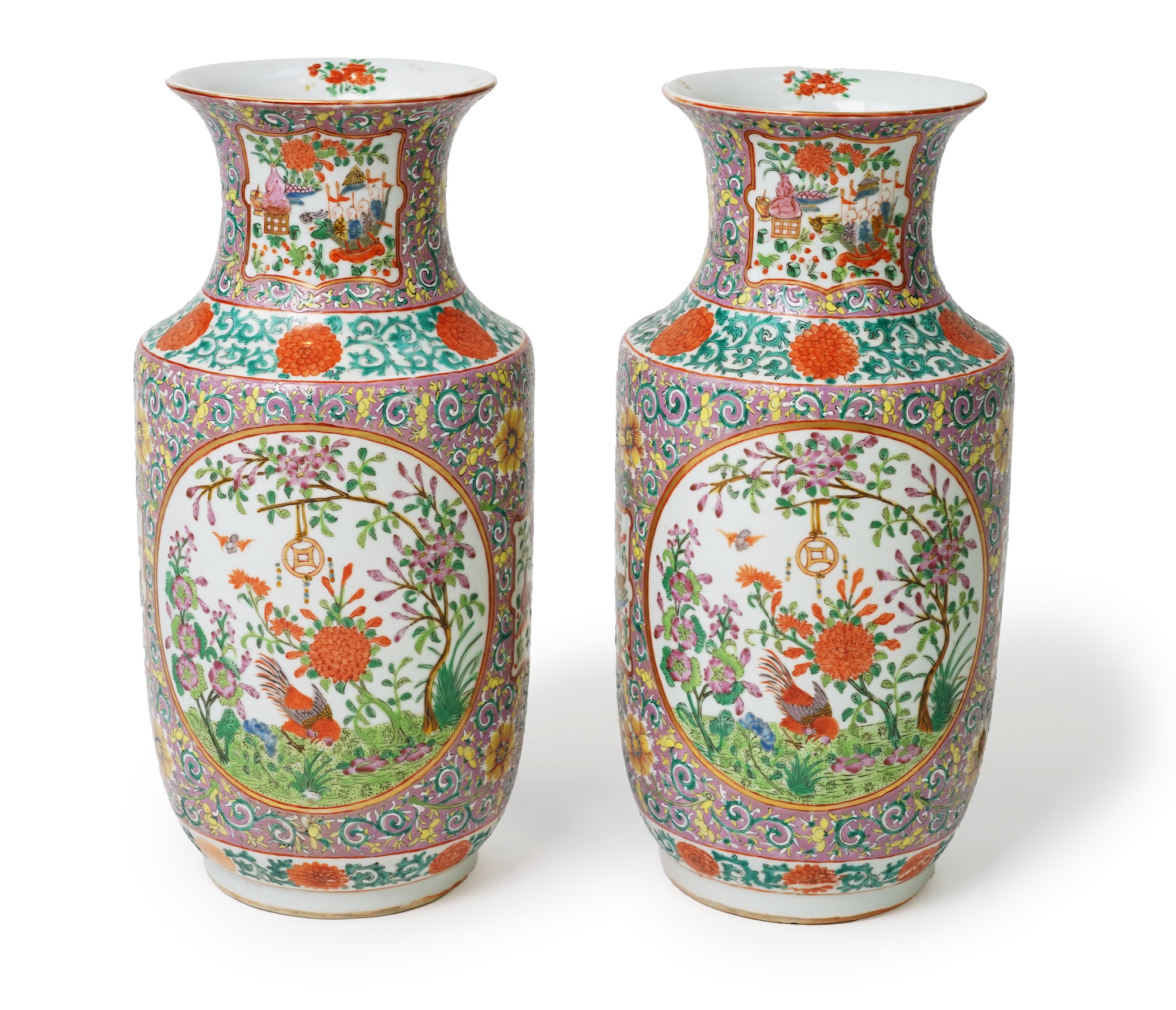 A pair of Chinese famille rose vases, early 20th century